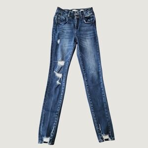 KanCan Signature Kurvy Ultra High Rise Distressed‎ Ankle Skinny Jeans 25 Blue